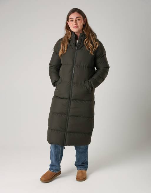 French Connection Longline quilted puffer jacket with hood in khaki, 3 of 5