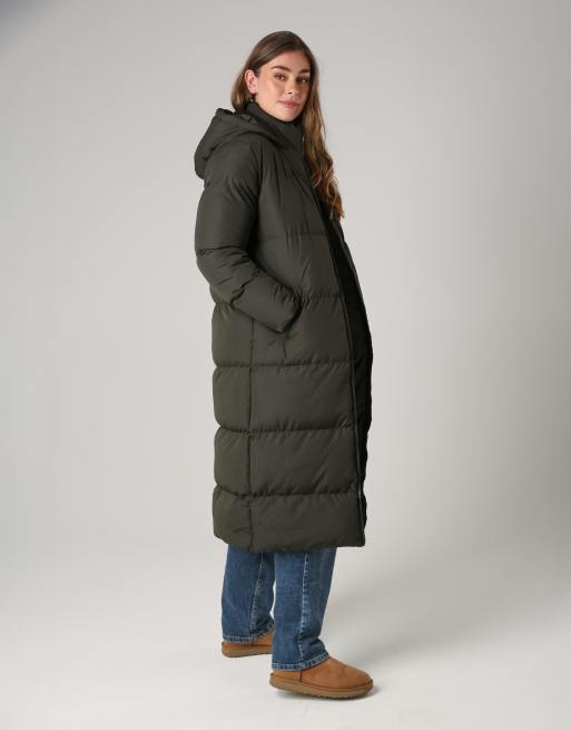 French Connection Longline quilted puffer jacket with hood in khaki, 5 of 5