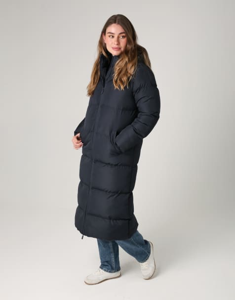 French Connection Longline quilted puffer jacket with hood in navy - view 1