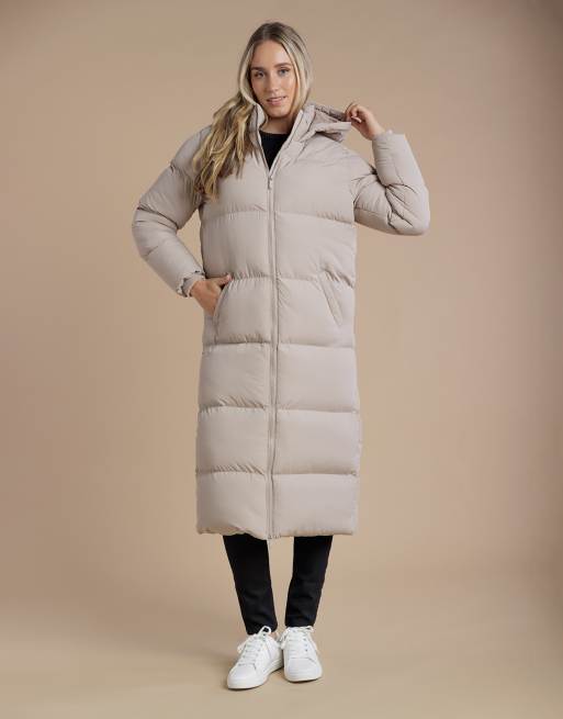 French Connection Longline quilted puffer jacket with hood in taupe, 3 of 4