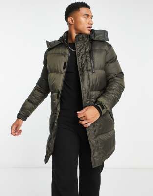 French Connection longline shiney parka jacket in khaki - ASOS Price Checker