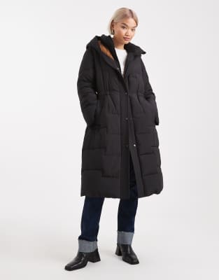 French Connection - Longline-Steppmantel in Schwarz mit Gürtel