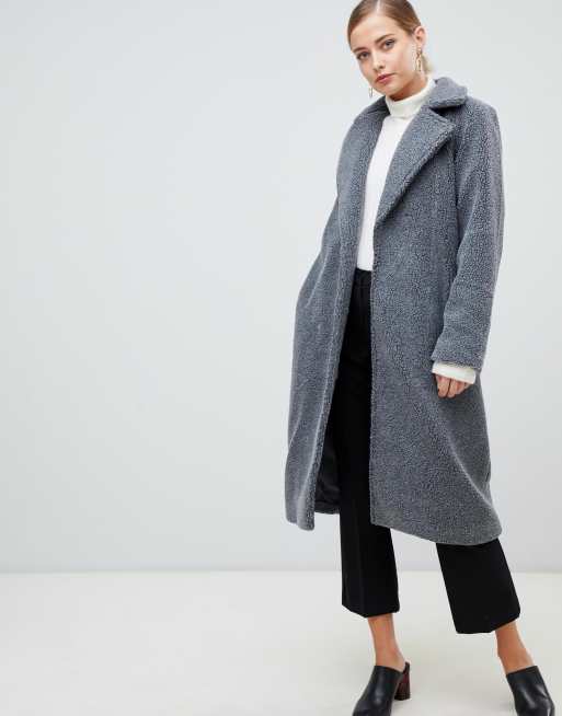 Grey longline outlet teddy coat