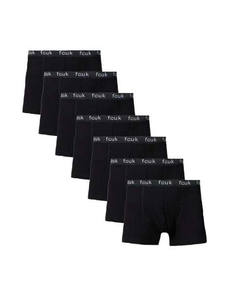 French Connection - Lot de 7 boxers en coton stretch à logo fcuk - Noir - view 1