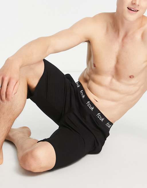 French Connection lounge shorts with logo waistband in black, 3 of 4