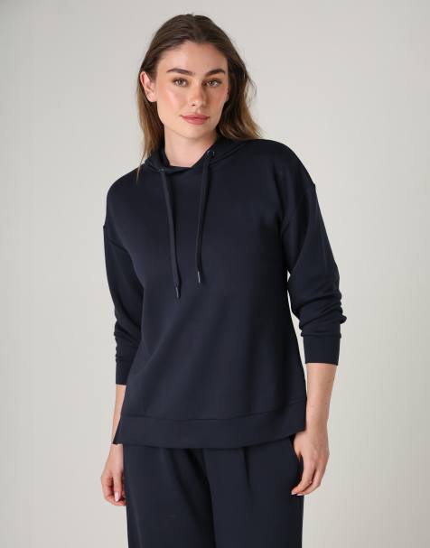 French Connection Luxe oversized drawcord hoody in navy - view 1