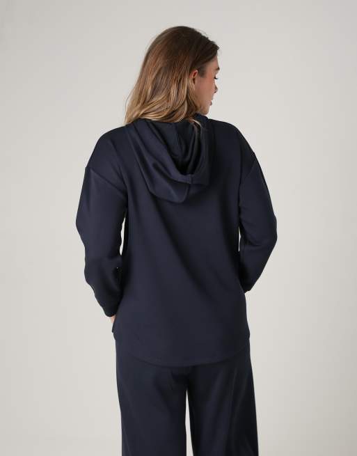 French Connection Luxe oversized drawcord hoody in navy, 2 of 4