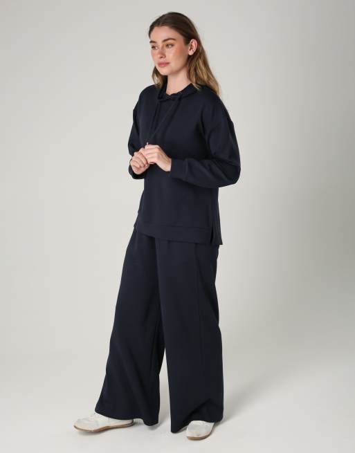French Connection Luxe oversized drawcord hoody in navy, 3 of 4
