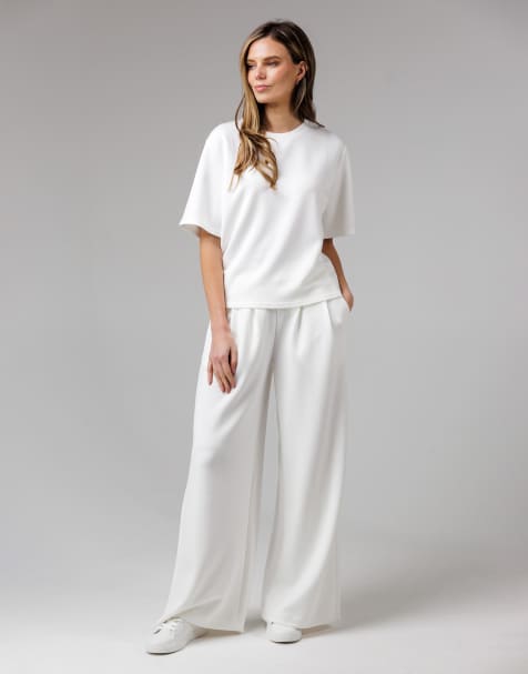 French Connection Luxe short sleeve crew neck pinched top in off white