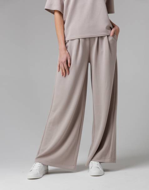French Connection Luxe wide leg draped trouser in beige