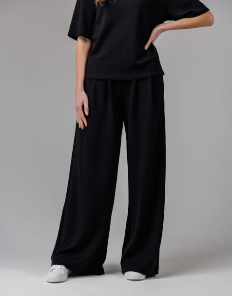 French Connection Luxe wide leg draped trouser in black