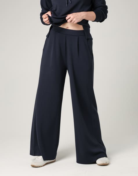 French Connection Luxe wide leg draped trouser in navy