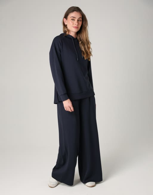 French Connection Luxe wide leg draped trouser in navy, 3 of 4
