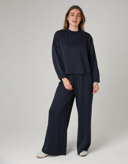 French Connection Luxe wide leg draped trouser in navy, 4 of 4