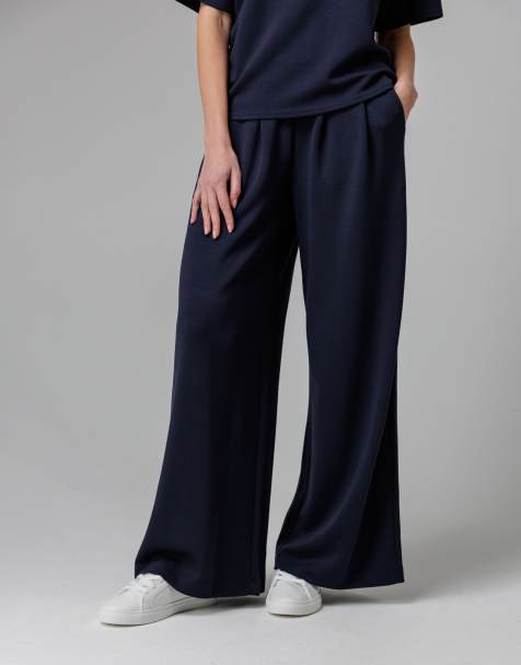 French Connection Luxe wide leg draped trouser in navy