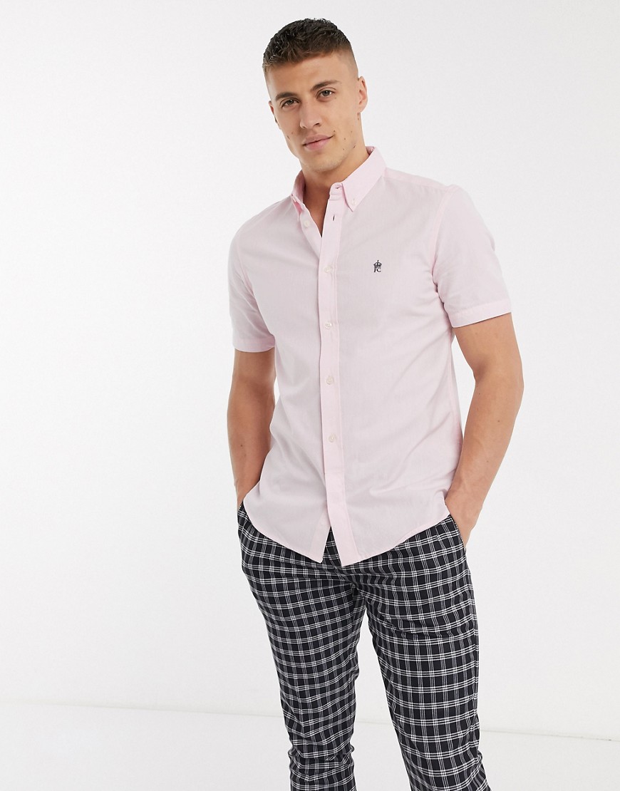 French Connection - Lyserød oxford-skjorte med korte ærmer-Pink