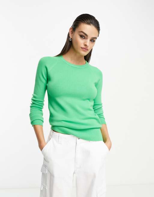 French Connection - Maglione girocollo verde con maniche raglan 