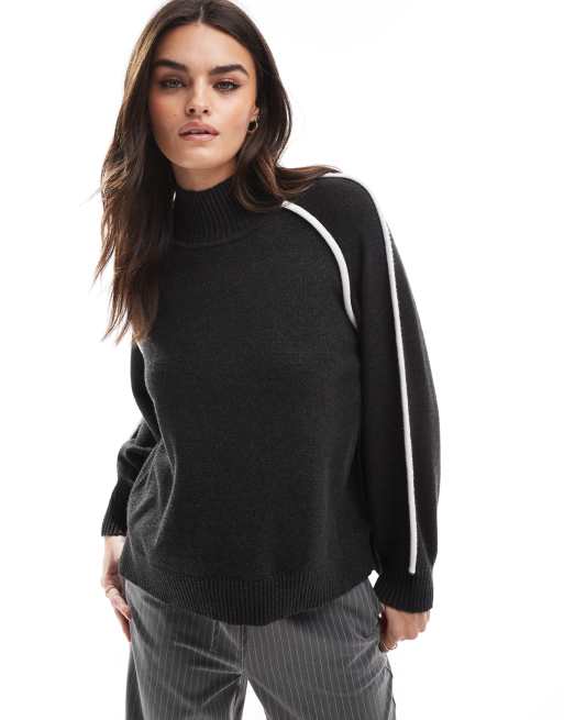 French Connection - Maglione grigio con dettagli bianchi a contrasto