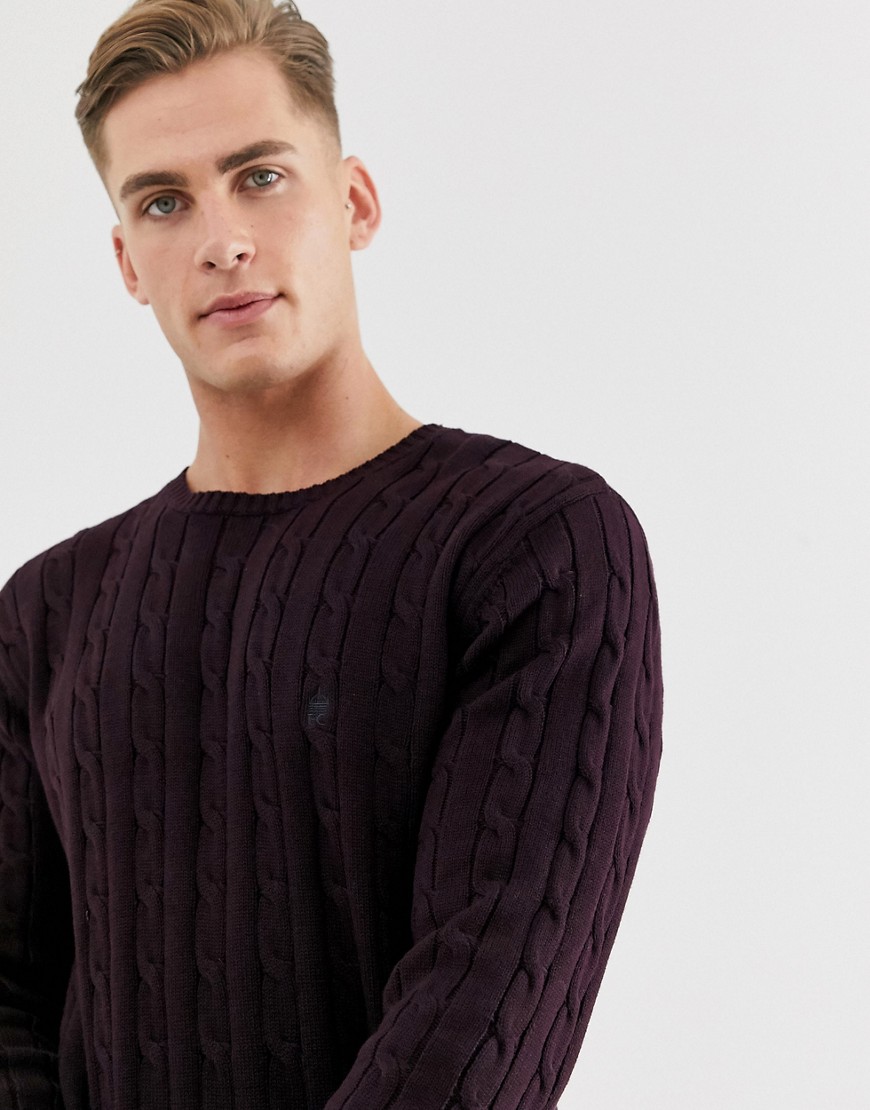 French Connection - maglione lavorato a trecce in 100% cotone con logo-rosso