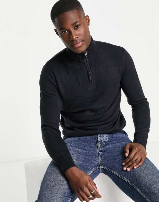 French Connection - Maglione morbido con zip corta blu navy