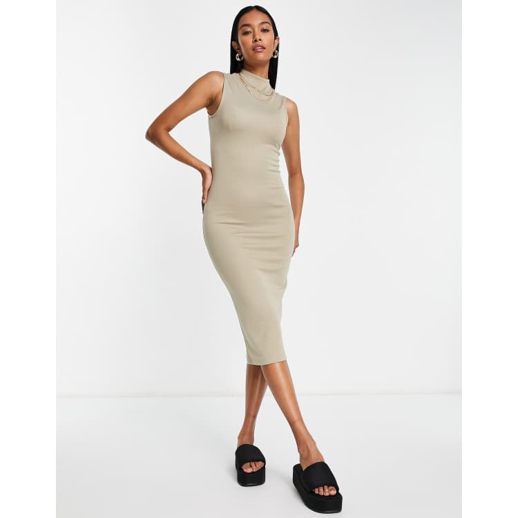 French Connection Manhattan jersey midi dress in beige