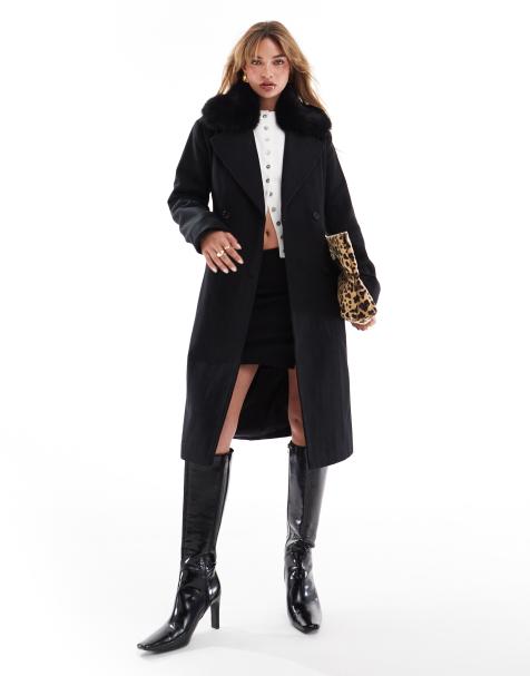 French Connection - Manteau avec détails en fausse fourrure - Noir - view 1
