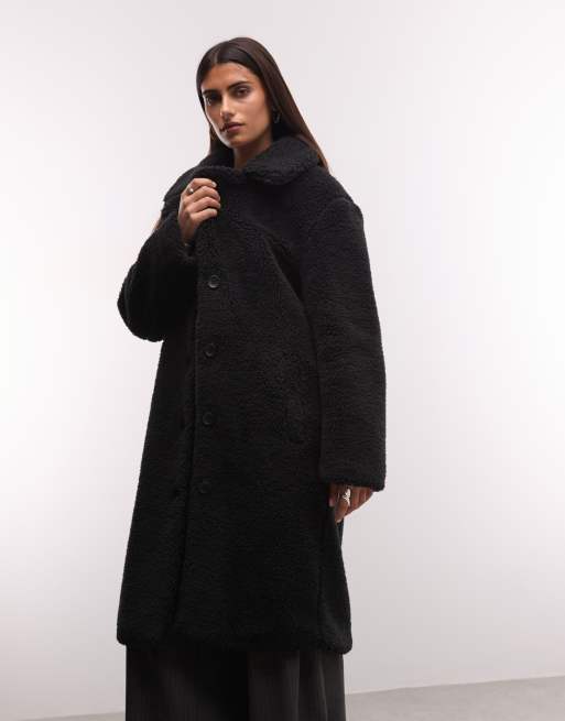 French Connection manteau long en faux-fur borg noir, 2 de 4