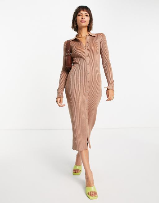 French Connection Mari pleated maxi cardi dress in camel | ASOS