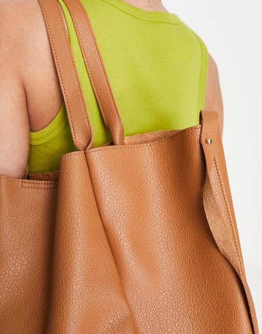 French Connection - Maxi borsa extra larga sfoderata color cuoio, 4 di 4