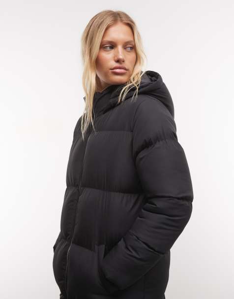French Connection maxi hooded puffer jacket in black - view 1