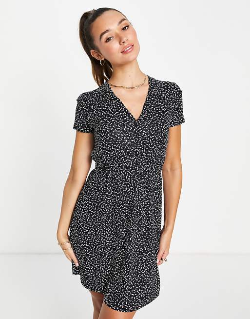 French Connection Meadow jersey printed mini dress in black