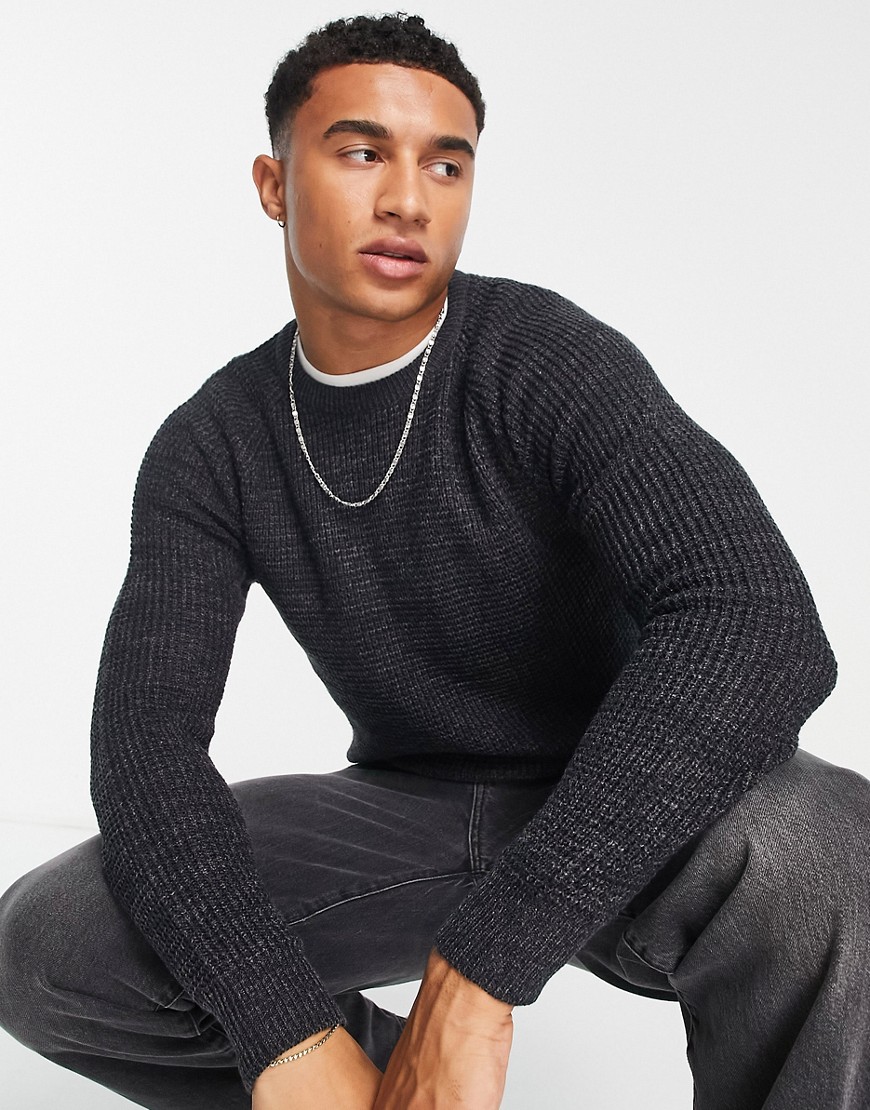 French Connection medium stitch raglan sweater in navy & charcoal