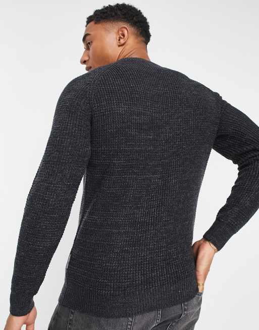 French Connection medium stitch raglan sweater in navy & charcoal