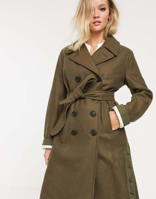 French Connection Melton wool blend trench coat in khaki | ASOS