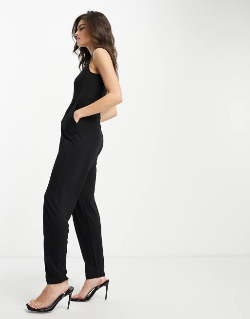 Vero Moda V-neck short sleeve jumpsuit in black