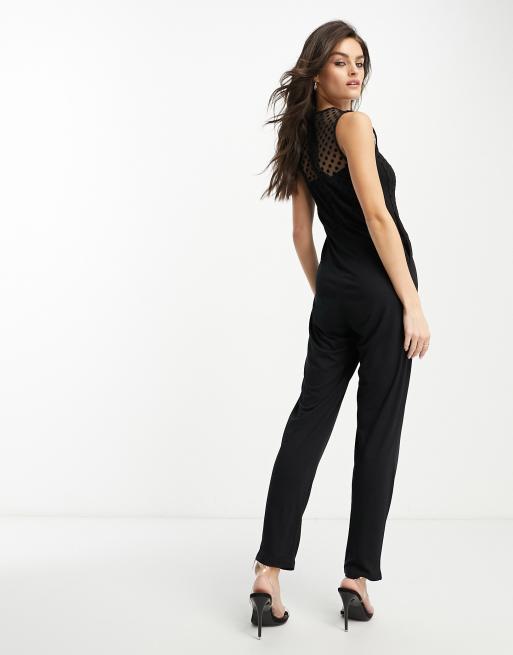 French Connection mesh upper jersey jumpsuit in black