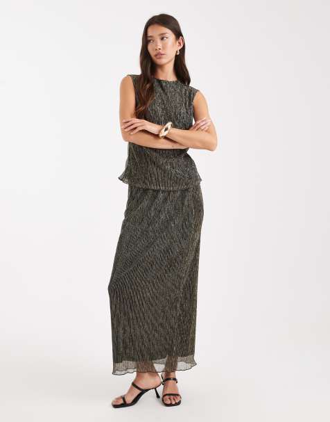 French Connection metallic plisse co-ord in gold - view 1