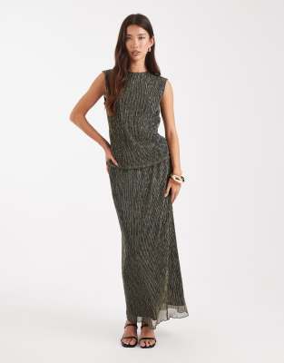 French Connection French Connection metallic plisse midaxi skirt co-ord in gold