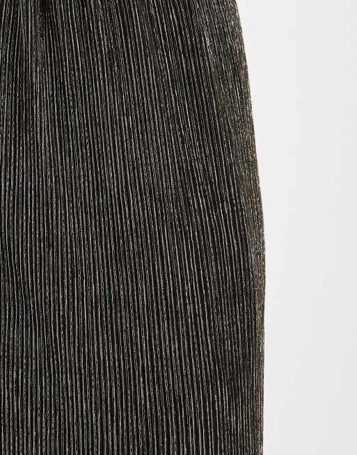 French Connection metallic plisse midaxi skirt co-ord in gold, 4 of 5