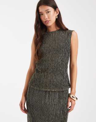 French Connection French Connection metallic plisse sleeveless top co-ord in gold