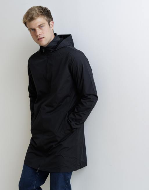 French Connection Mid length funnel neck hooded mac coat in black, 5 of 5