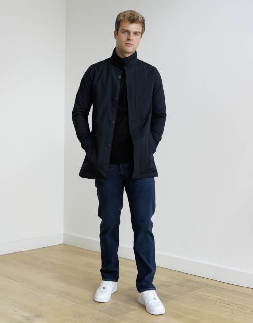 French Connection Mid length funnel neck mac coat in navy, 3 of 4