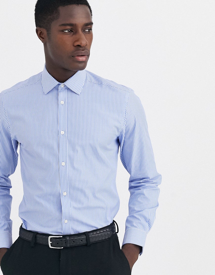 French Connection mid stripe slim fit shirt-Blue