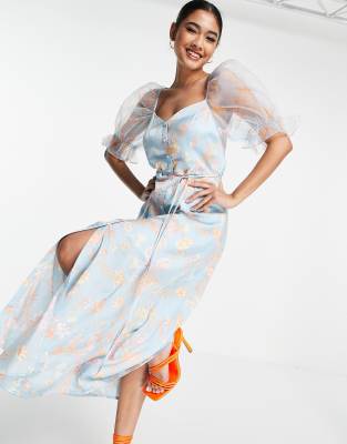 ワンピース French Bouquet Puff Sleeve Dress 202461075-1-blue