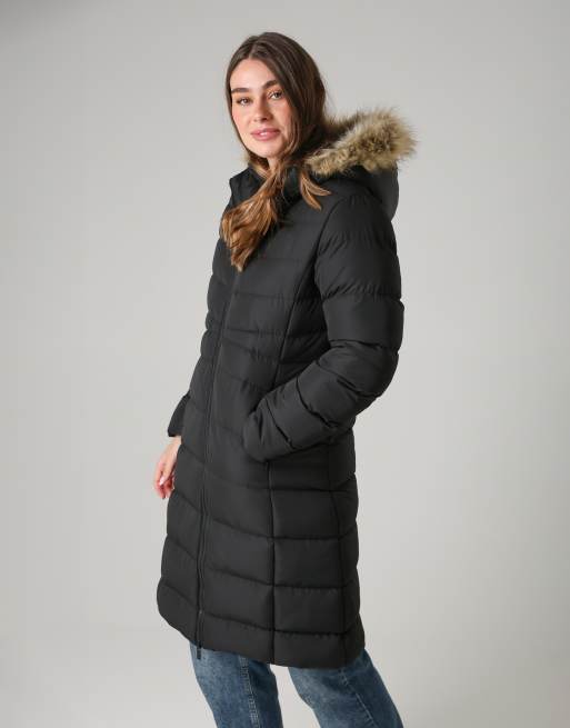 French Connection Midi padded parka jacket with faux fur hood in
