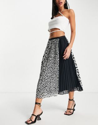French Connection midi pleated skirt in contrast print