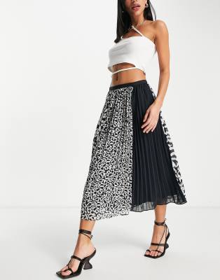 French Connection midi pleated skirt in contrast print