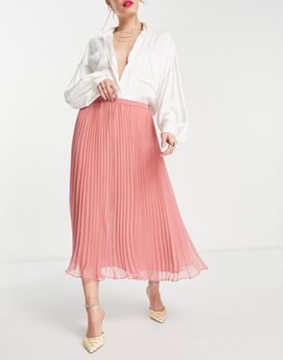 French Connection midi pleated skirt in coral pink - ASOS Price Checker