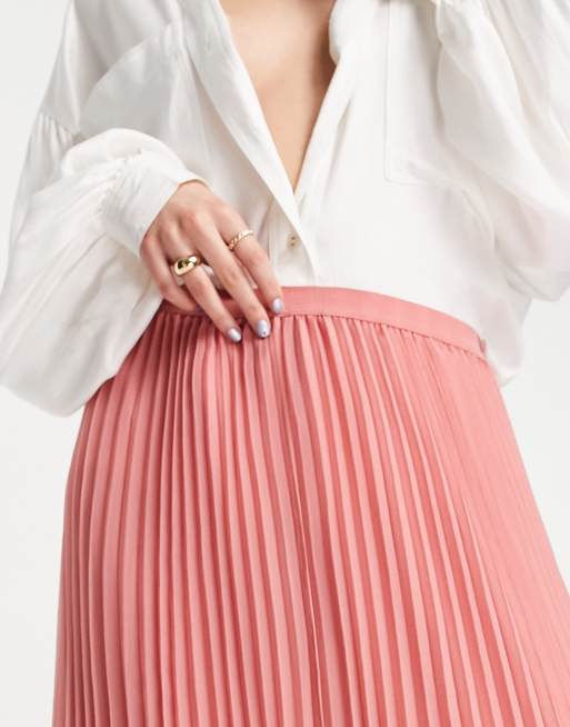 Pink pleated midi outlet skirt h&m