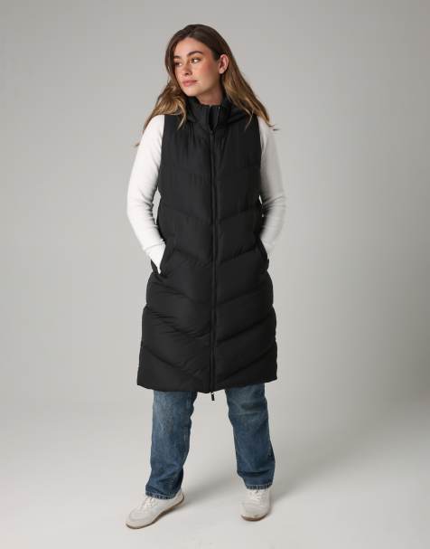French Connection Midi quilted gilet with hood in black - view 1